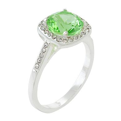 City Luxe Silver Tone Green Crystal & Pave Halo Ring