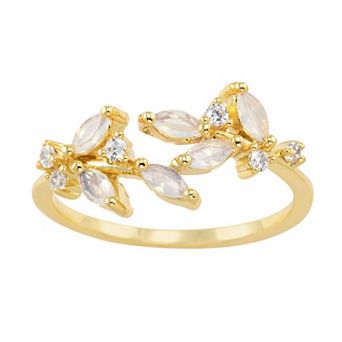 City Luxe Gold Tone Opal Crystal & Clear Cubic Zirconia Vine Ring