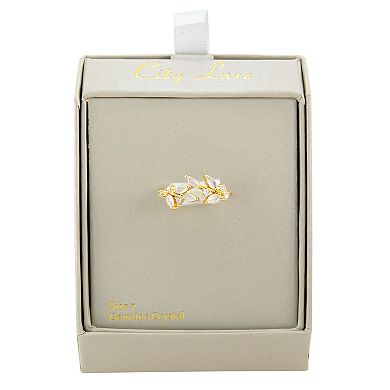 City Luxe Gold Tone Opal Crystal & Clear Cubic Zirconia Vine Ring