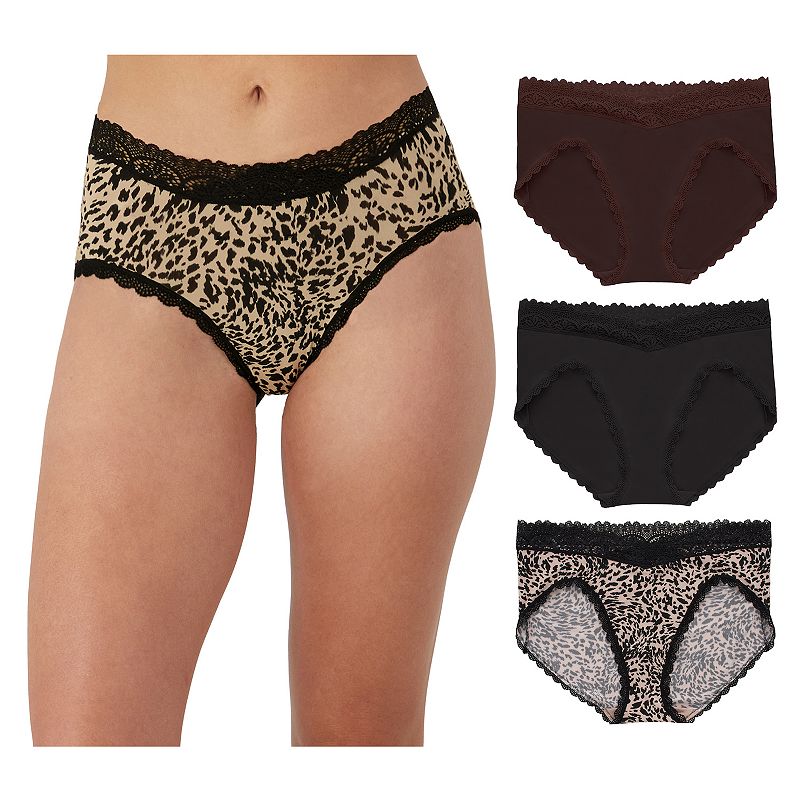 Maidenform 3-Pack Everyday Luxe Bikini Underwear DM3TBK, Women's, Size: Large, Animal Print Pack