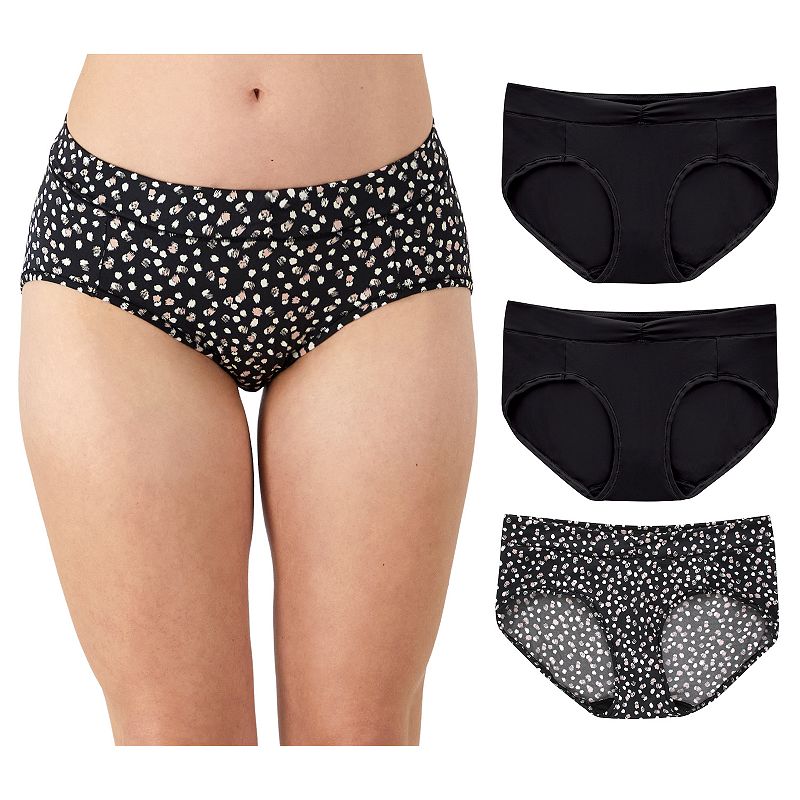 Maidenform 3-Pack Everyday Luxe Bikini Underwear DM3TBK, Women's, Size: XXL, Black Black Moondot