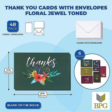 48 Pack Thank You Cards Bulk, Rainbow Thank You Notes With Envelopes, 4x6"