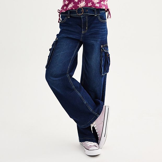 【DEARMINE】Eyelet Cargo Denim Pants Girls 7-16 Limited Too Wide Leg Cargo Jean