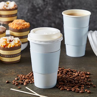 48x Disposable Coffee Cups With Lids And Sleeves Bulk For Hot To Go Drink, 16 Oz