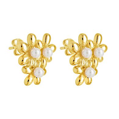 MC Collective Shell Pearl Flower Trio Stud Earrings