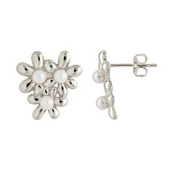 MC Collective Shell Pearl Flower Trio Stud Earrings