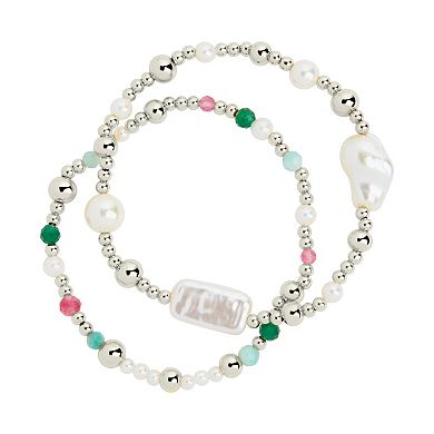 MC Collective Shell Pearl & Bead Stretch Bracelets Set