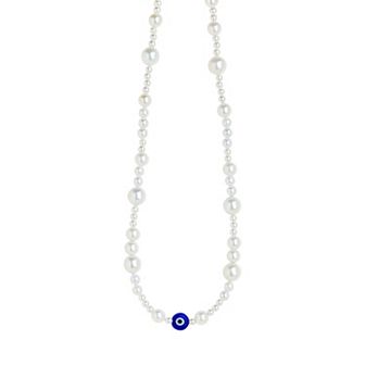 MC Collective Silver Tone Shell Pearl & Evil Eye Bead Choker Necklace