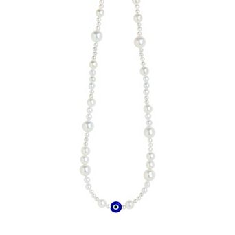 MC Collective Silver Tone Shell Pearl & Evil Eye Bead Choker Necklace