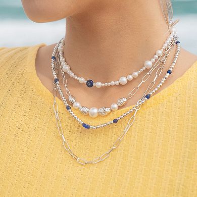 MC Collective Silver Tone Shell Pearl & Evil Eye Bead Choker Necklace