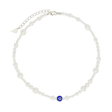 MC Collective Silver Tone Shell Pearl & Evil Eye Bead Choker Necklace