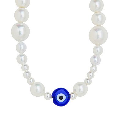 MC Collective Silver Tone Shell Pearl & Evil Eye Bead Choker Necklace