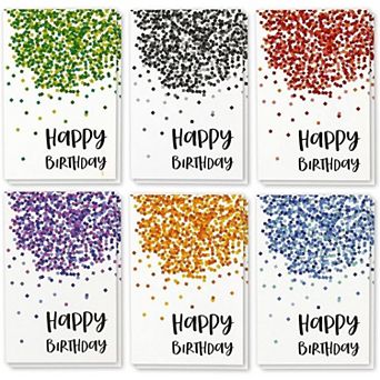48 Greeting Happy Birthday Card Bulk Box Set Confetti Designs W/envelopes, 4"x6"