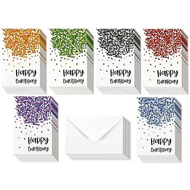 48 Greeting Happy Birthday Card Bulk Box Set Confetti Designs W/envelopes, 4"x6"