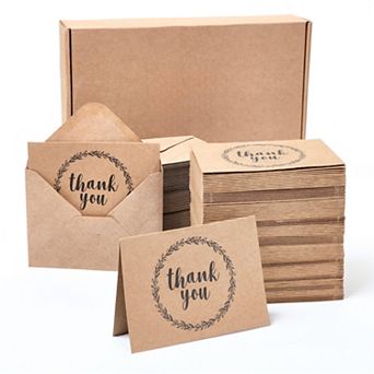 120 Pack 3.5x5-inch Bulk Kraft Thank You Cards with Envelopes