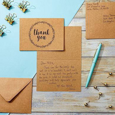 120-bulk Pack Brown Thank You Notes With Envelopes, Blank Inside, 3.5x5 In