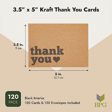 120-pack Thank You Cards Bulk, Thank You Notes With Envelopes, 3.5x5 In