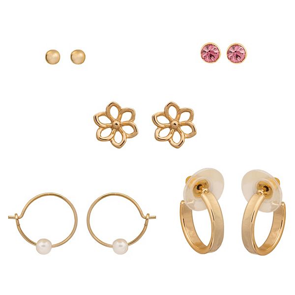 LC Lauren Conrad 5-pair Gold Tone Stud & Hoop Earring Set