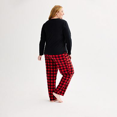 Plus Size Jammies For Your Families® Merry & Bright Buffalo Plaid Pajama Top & Fleece Wide Leg Pajama Bottoms Set