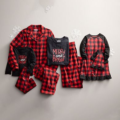 Petite Jammies For Your Families® Merry & Bright Buffalo Plaid Pajama Top & Fleece Wide Leg Pajama Bottoms Set