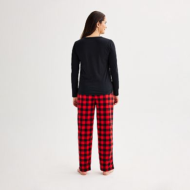Petite Jammies For Your Families® Merry & Bright Buffalo Plaid Pajama Top & Fleece Wide Leg Pajama Bottoms Set