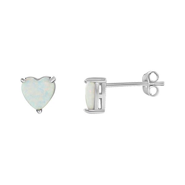 PRIMROSE Sterling Silver Opal Heart Stud Earrings - Silver Tone