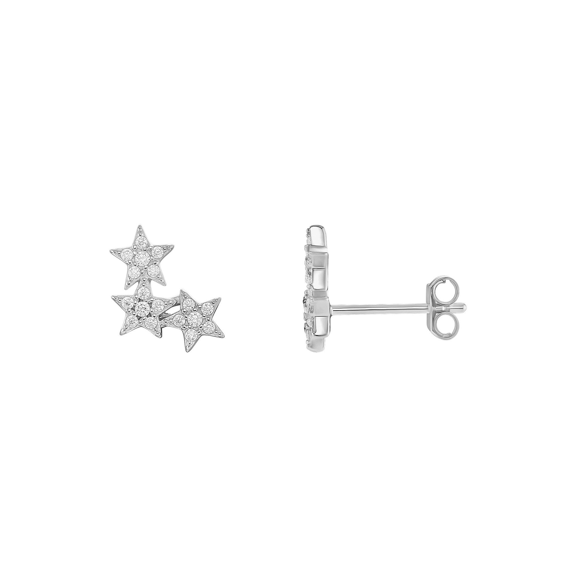 PRIMROSE Sterling Silver Pave Cubic Zirconia Triple Star Crawler Stud Earri