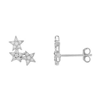 PRIMROSE Sterling Silver Pave Cubic Zirconia Triple Star Crawler Stud Earrings