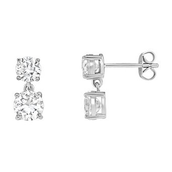 PRIMROSE Sterling Silver Double Round Cubic Zirconia Drop Earrings