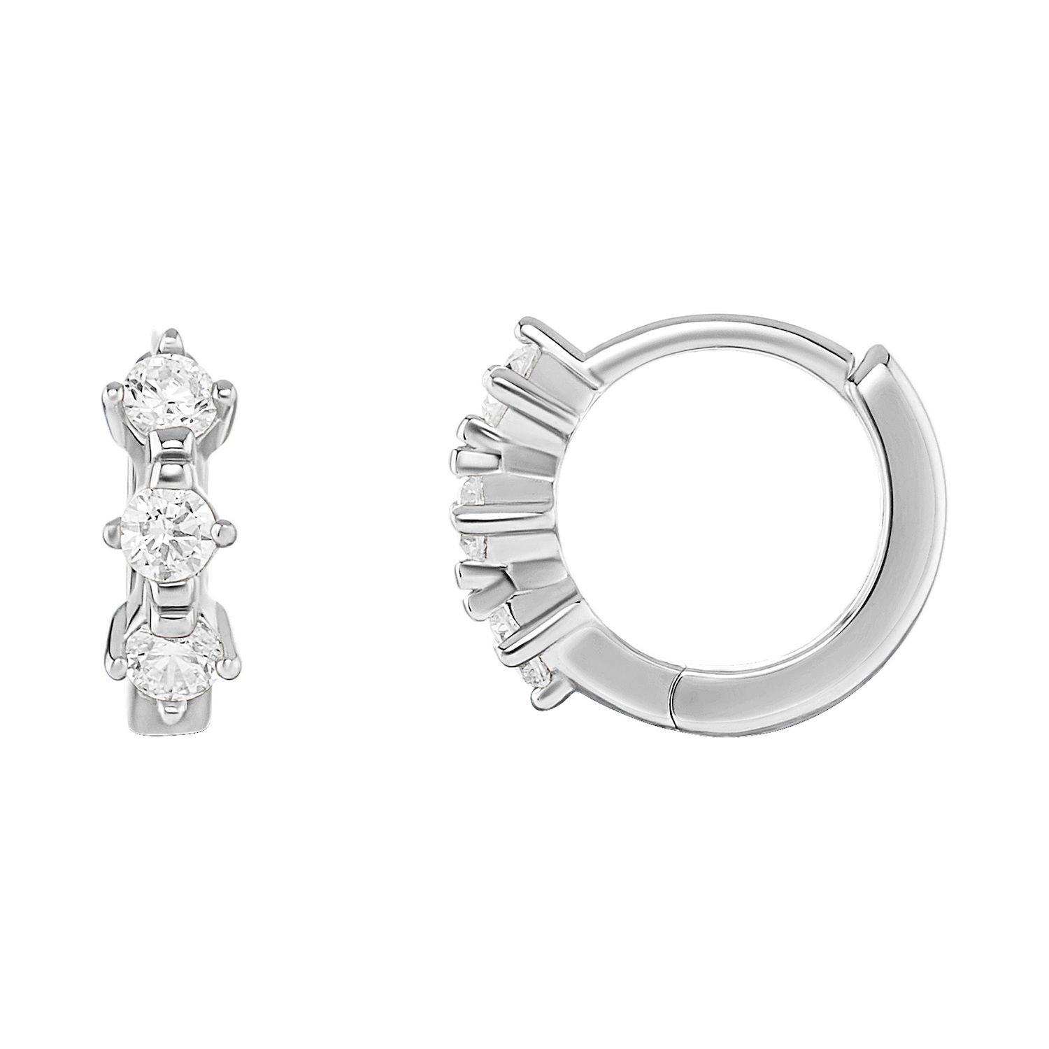 thumbnail interactive-video image 1 of 925 Sterling Silver Cubic Zirconia Huggie Hoop Earrings For Girls - Hypoallergenic Children's Jewelry 1 of 10