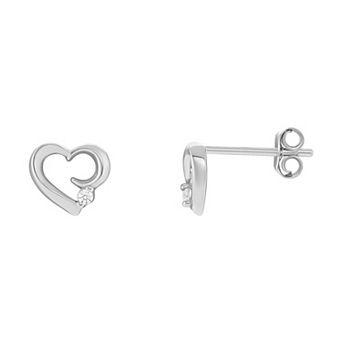 PRIMROSE Sterling Silver Cubic Zirconia Polished Open Heart Stud Earrings