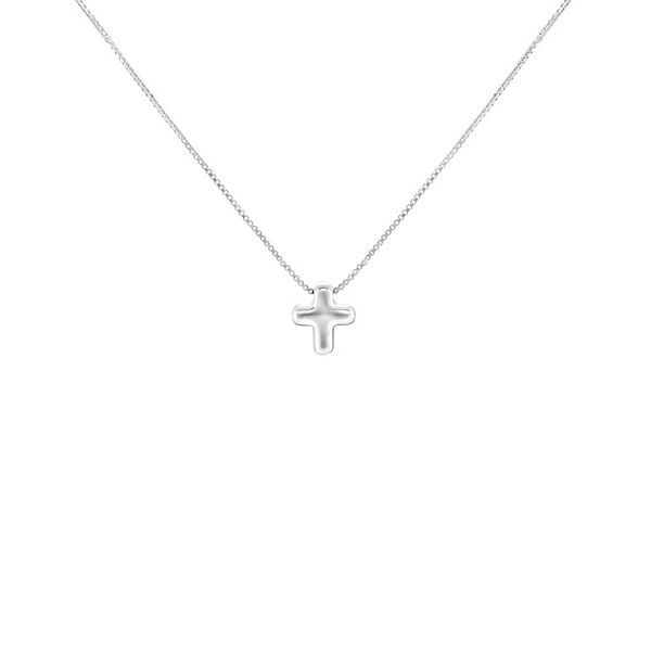 PRIMROSE Sterling Silver Polished Rounded Cross Pendant Necklace - Silver Tone