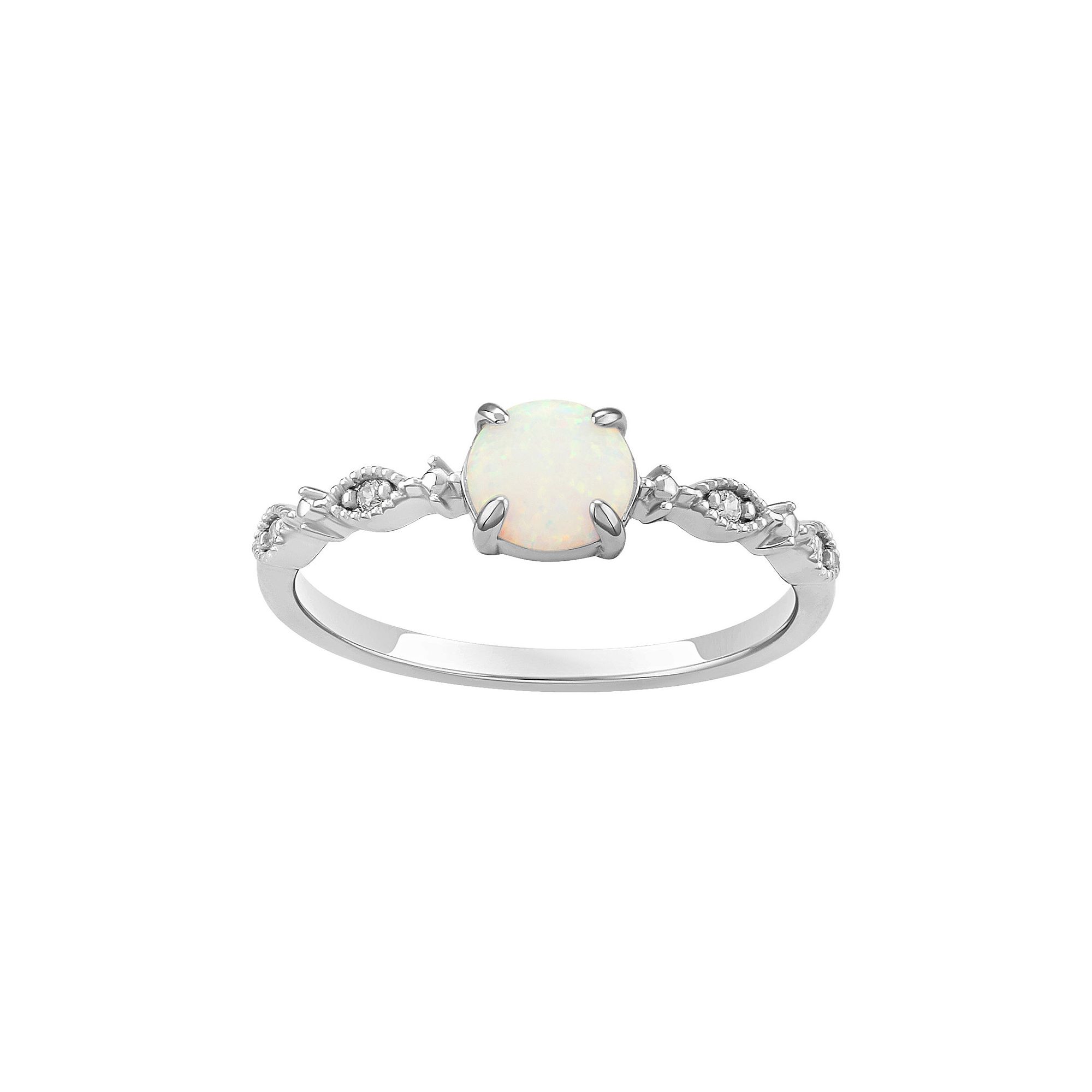PRIMROSE Sterling Silver White Opal & Cubic Zirconia Polished Band Ring, Wo