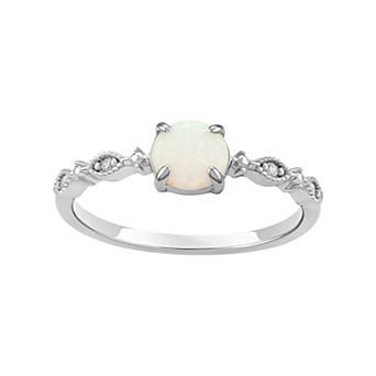 PRIMROSE Sterling Silver White Opal & Cubic Zirconia Polished Band Ring