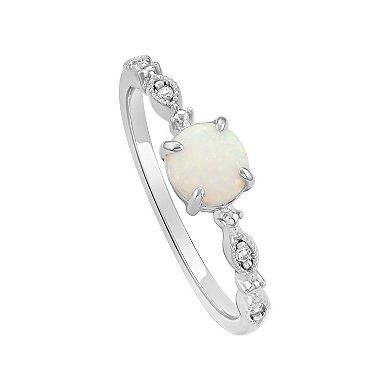 PRIMROSE Sterling Silver White Opal & Cubic Zirconia Polished Band Ring