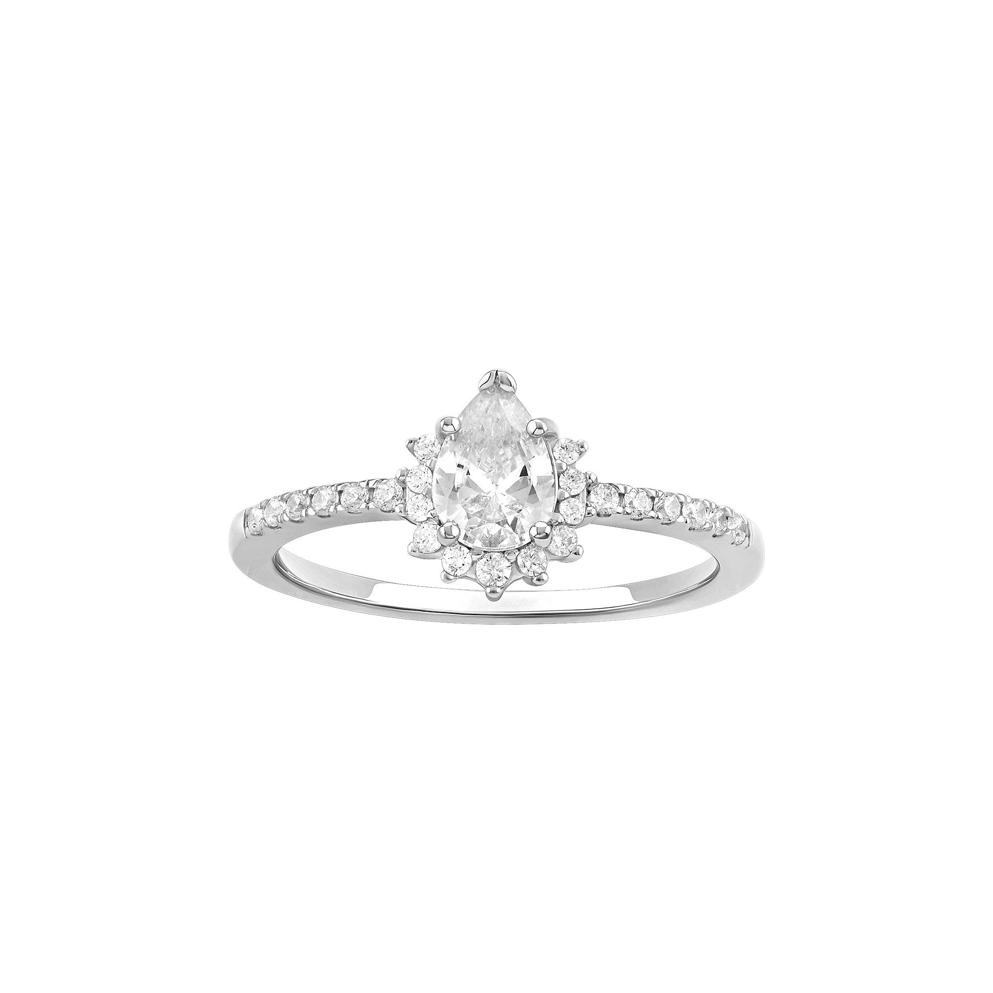 PRIMROSE Sterling Silver Cubic Zirconia Teardrop & Cluster Band Ring, Women
