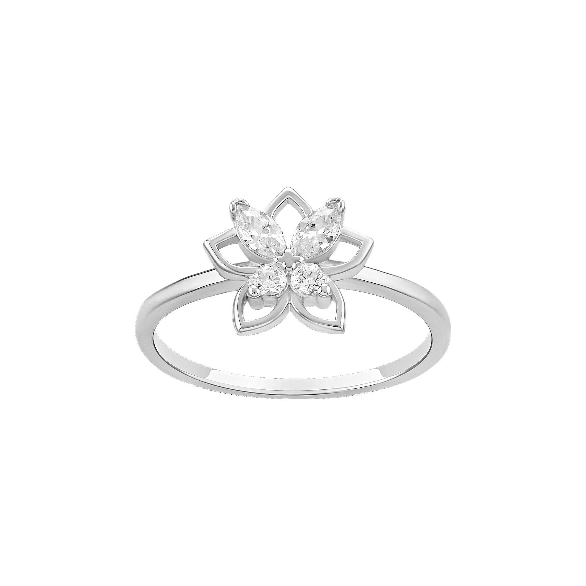 PRIMROSE Sterling Silver Polished Pave Cubic Zirconia Flower Band Ring, Wom