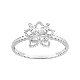 PRIMROSE Sterling Silver Polished Pave Cubic Zirconia Flower Band Ring