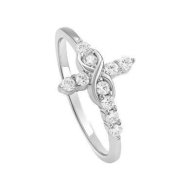 PRIMROSE Sterling Silver Cubic Zirconia Sideways Cross Polished Band Ring