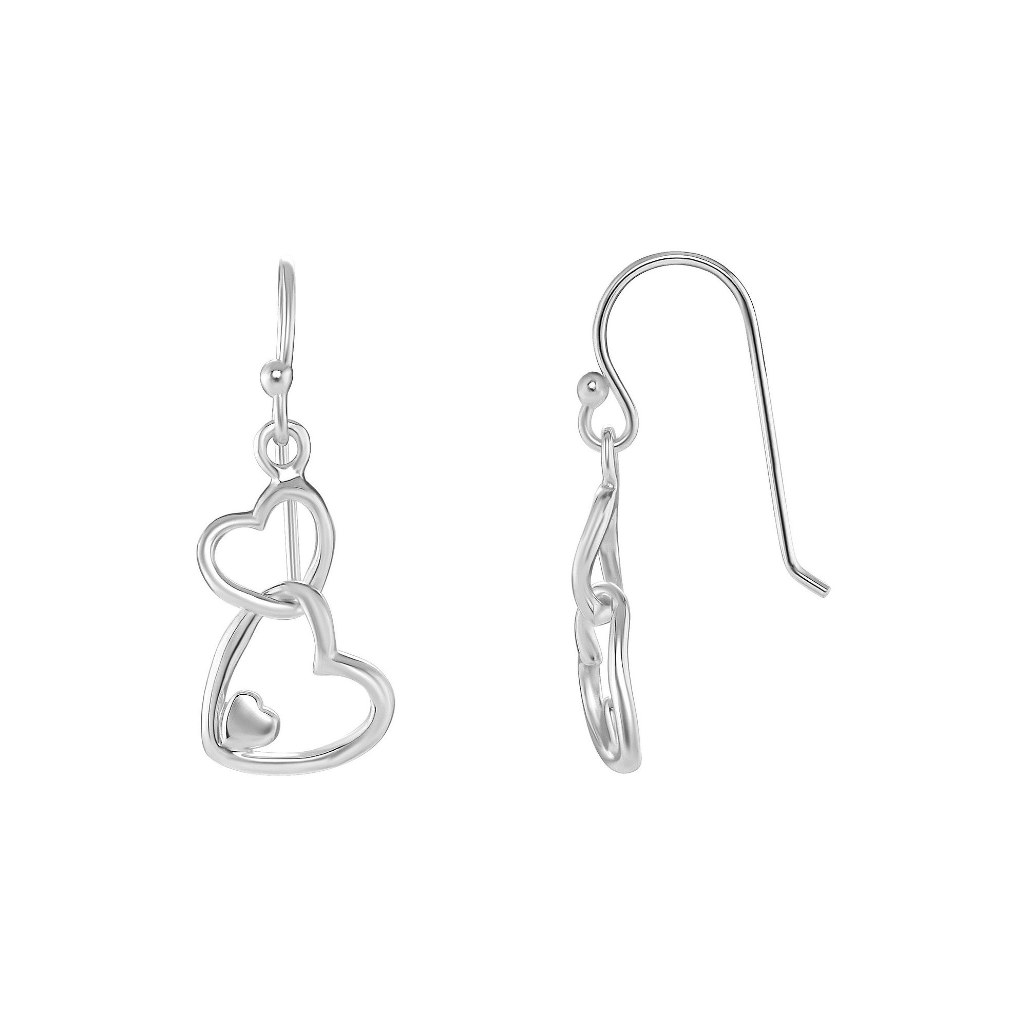 PRIMROSE Sterling Silver Double Polished Interlocking Heart Drop Earrings, 