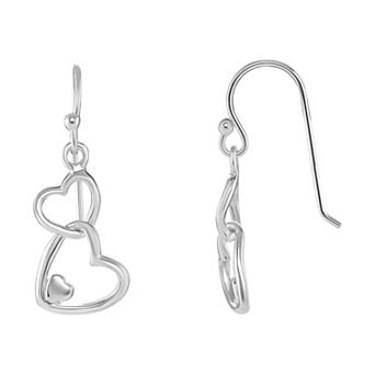 PRIMROSE Sterling Silver Double Polished Interlocking Heart Drop Earrings