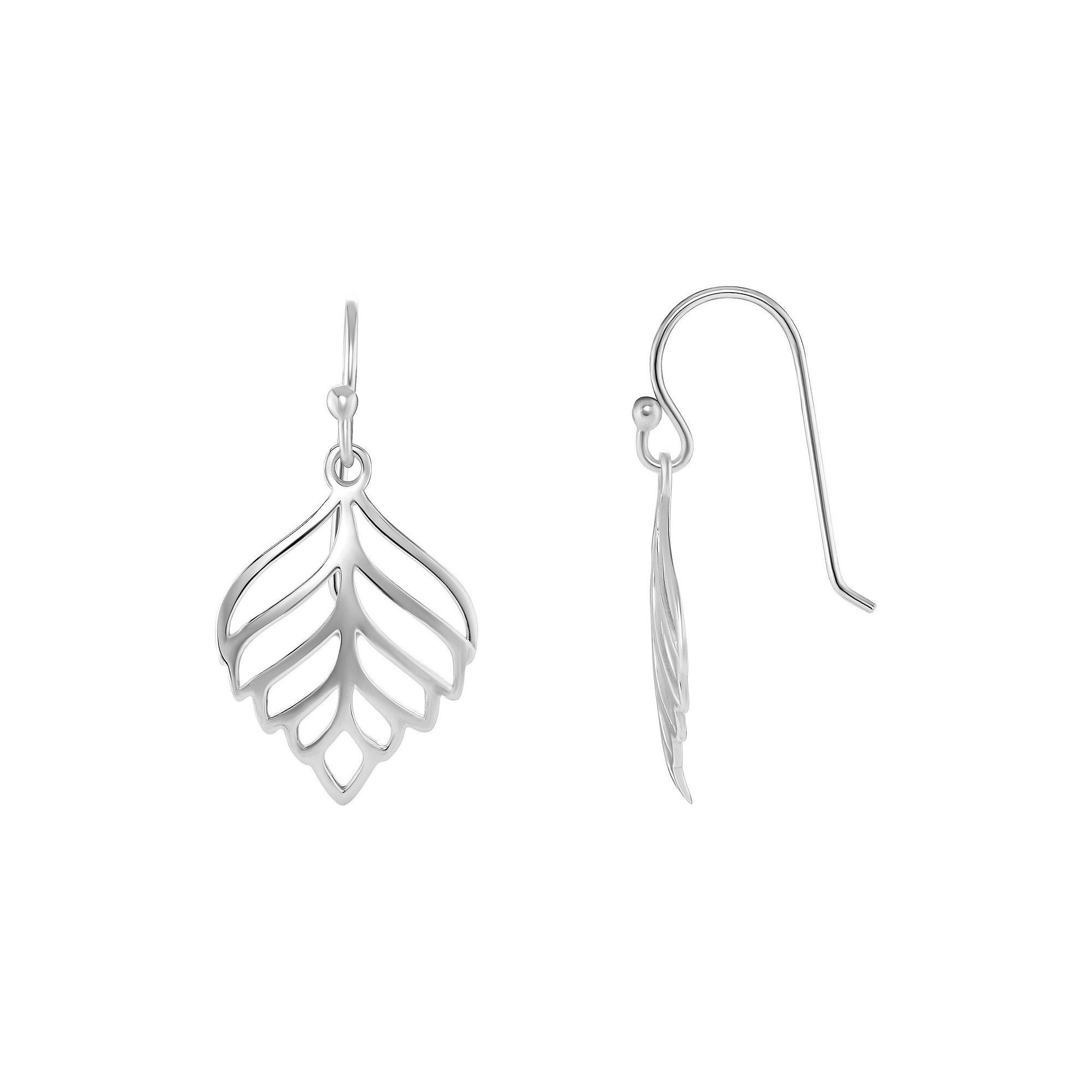PRIMROSE Sterling Silver Polished Cutout Leaf Drop Earrings, Womens, Silve