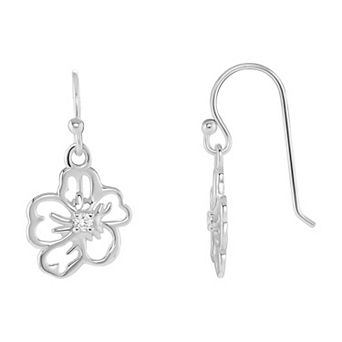 PRIMROSE Sterling Silver Polished Flower & Cubic Zirconia Drop Earrings