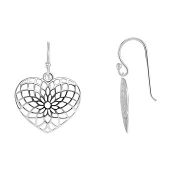 PRIMROSE Sterling Silver Polished Filigree Heart Drop Earrings