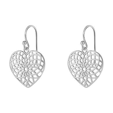 PRIMROSE Sterling Silver Polished Filigree Heart Drop Earrings