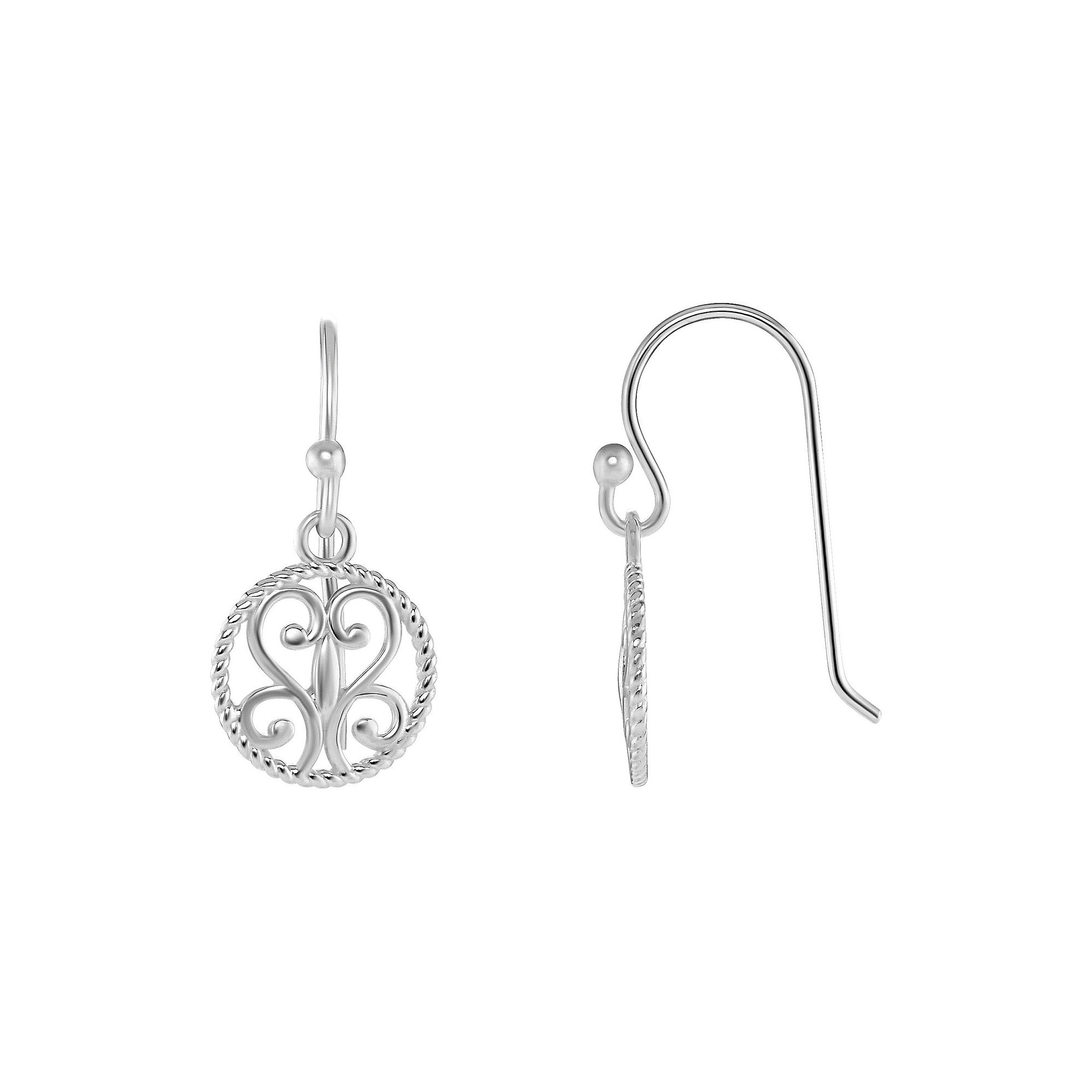 PRIMROSE Sterling Silver Polished Round Filigree Drop Earrings, Womens, Si