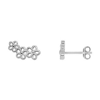 PRIMROSE Sterling Silver Polished Triple Cutout Flower Crawler Stud Earrings