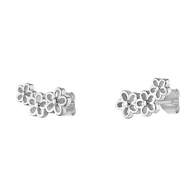 PRIMROSE Sterling Silver Polished Triple Cutout Flower Crawler Stud Earrings