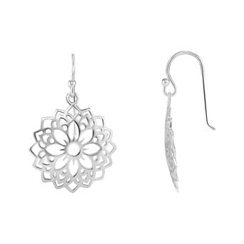 PRIMROSE Sterling Silver Polished Filigree Flower Drop Earrings
