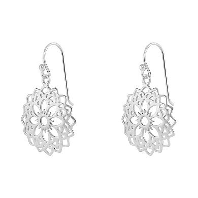 PRIMROSE Sterling Silver Polished Filigree Flower Drop Earrings